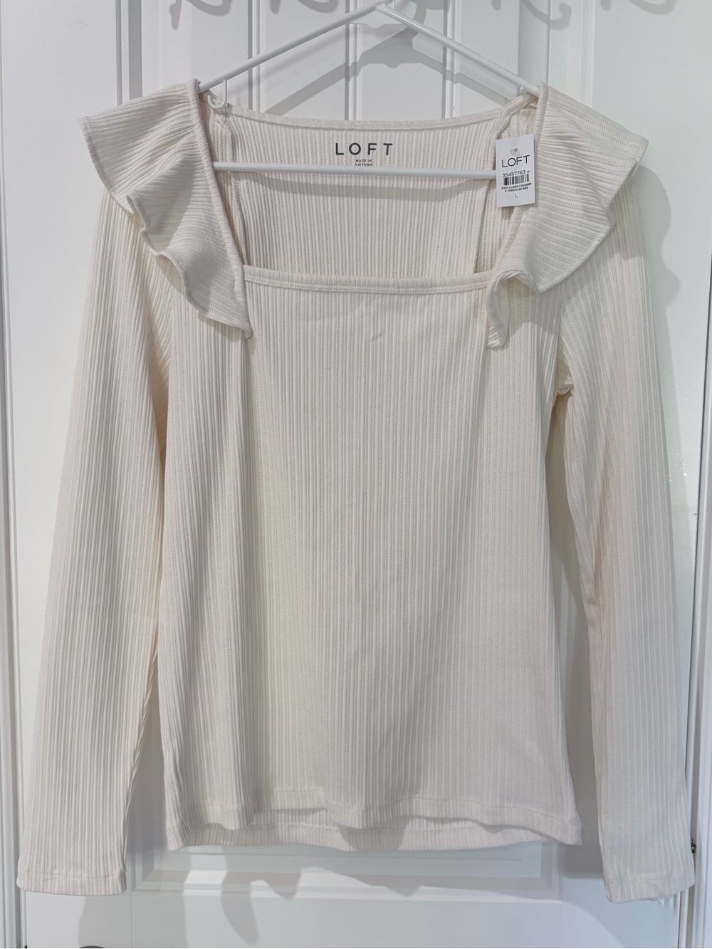 Loft Ribbed Ruffle Square Neck Top - Picture 2 of 4